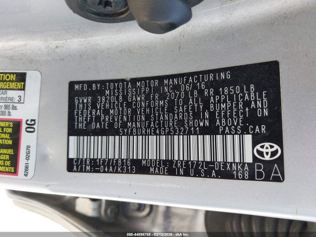 Toyota COROLLA LE 2016 5YFBURHE4GP532711 Image 9