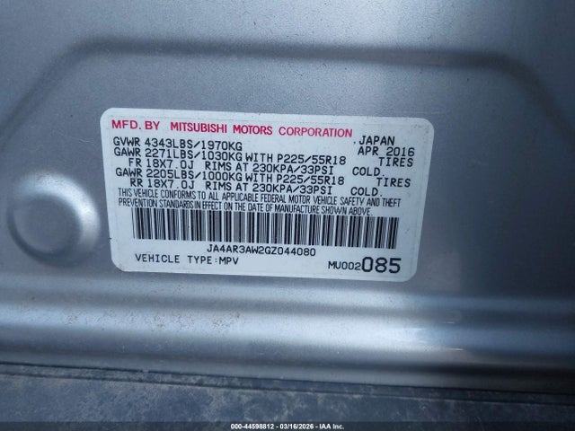2016 MITSUBISHI OUTLANDER SPORT ja4ar3aw2gz044080 Photo 8