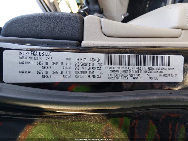 Продажа на аукционе авто 2018 Jeep Grand Cherokee Limited 4x4, vin: 1C4RJFBG2JC478163, номер лота: 44598829