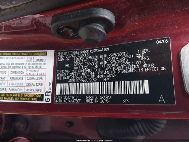 2006 TOYOTA 4RUNNER JTEBU17R968072652 Photo 8