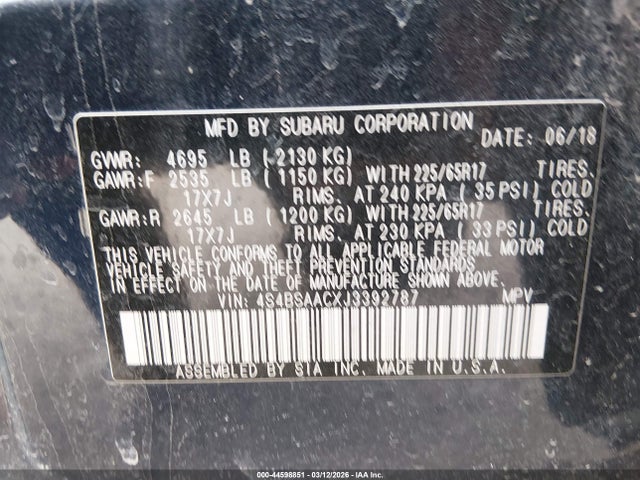 4S4BSAACXJ3392787 Subaru Outback 2.5i