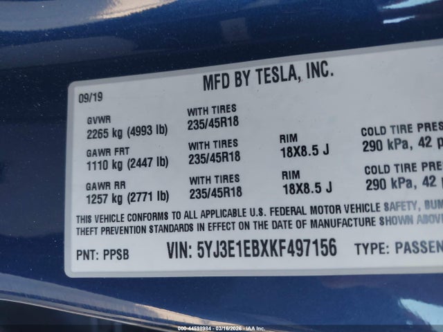 2019 TESLA MODEL 3 5YJ3E1EBXKF497156 Photo 8
