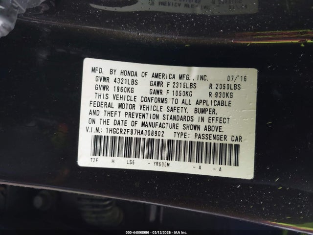 Honda Accord Ex-l 2017 1HGCR2F97HA008902 Image 9