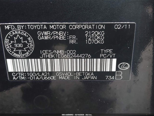 2011 LEXUS ES 350 JTHBK1EG6B2444276 Photo 8