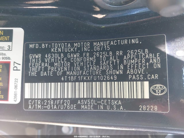 Toyota CAMRY SE 2015 4T1BF1FKXFU102649 Image 9