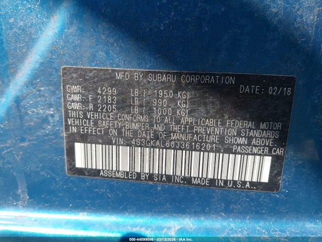 2018 Subaru Impreza 2.0i Sport მანქანა იყიდება აუქციონზე, vin: 4S3GKAL60J3616201, აუქციონის ნომერი: 44599086