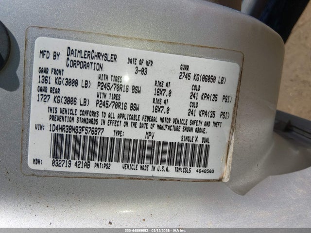 2003 DODGE DURANGO 1D4HR38N93F576877 Photo 8