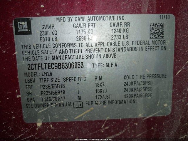 44599133 :رقم المزاد ، 2CTFLTEC9B6306053 vin ، 2011 Gmc Terrain Sle-2 مزاد بيع