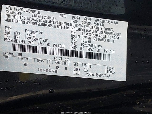 Ford FOCUS ELECTRIC 2014 1FADP3R45EL237924 Image 9