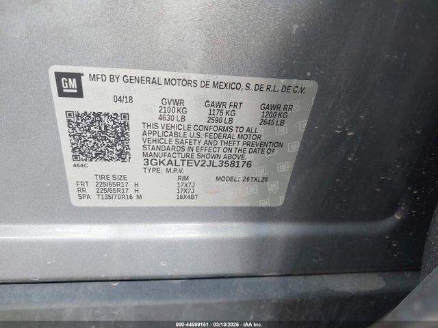 44599151 :رقم المزاد ، 3GKALTEV2JL358176 vin ، 2018 Gmc Terrain Sle مزاد بيع