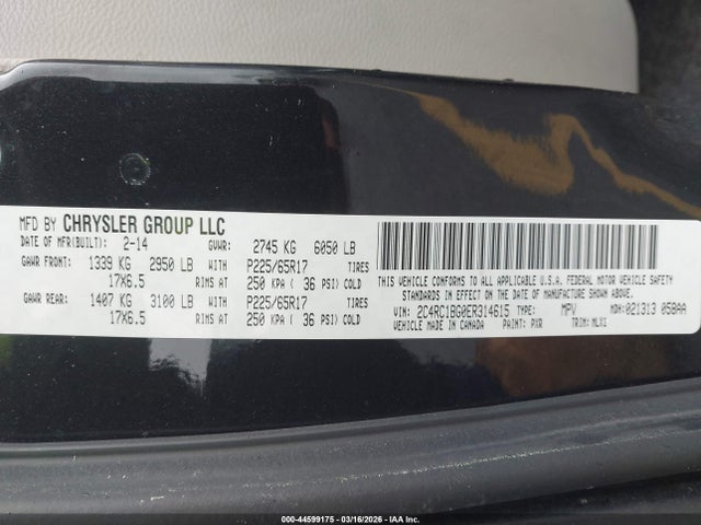 Продажа на аукционе авто 2014 Chrysler Town & Country Touring, vin: 2C4RC1BG0ER314615, номер лота: 44599175