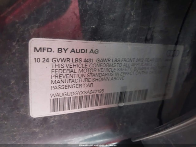 Продаж на аукціоні авто 2025 Audi A3 Premium 40 Tfsi Quattro S Tronic, vin: WAUGUDGYXSA047195, номер лоту: 44599217