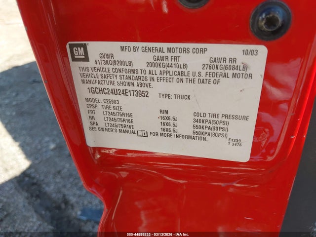 44599233 :رقم المزاد ، 1GCHC24U24E173952 vin ، 2004 Chevrolet Silverado 2500hd Work Truck مزاد بيع