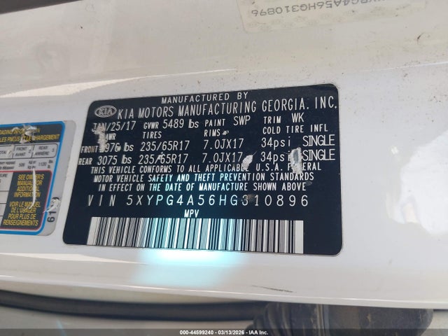 2017 KIA SORENTO 5XYPG4A56HG310896 Photo 8