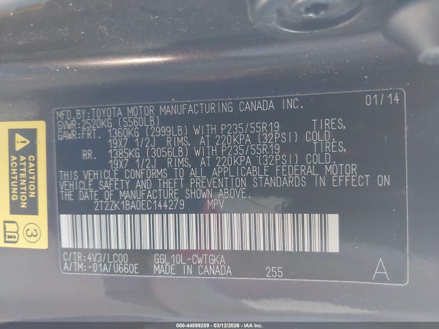 2T2ZK1BA0EC144279 Lexus RX 350