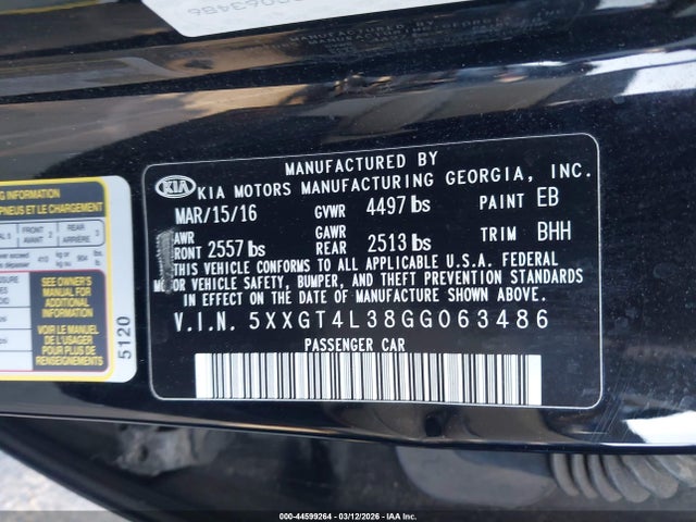 5XXGT4L38GG063486 KIA Optima Lx