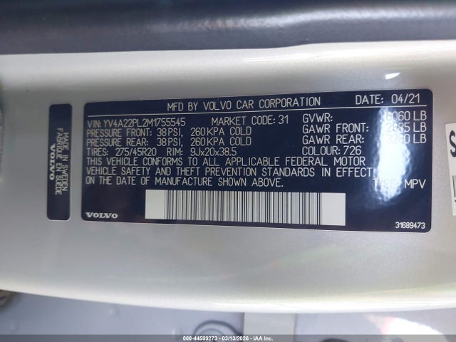 YV4A22PL2M1755545 Volvo Xc90 T6 Inscription 7 Passenger