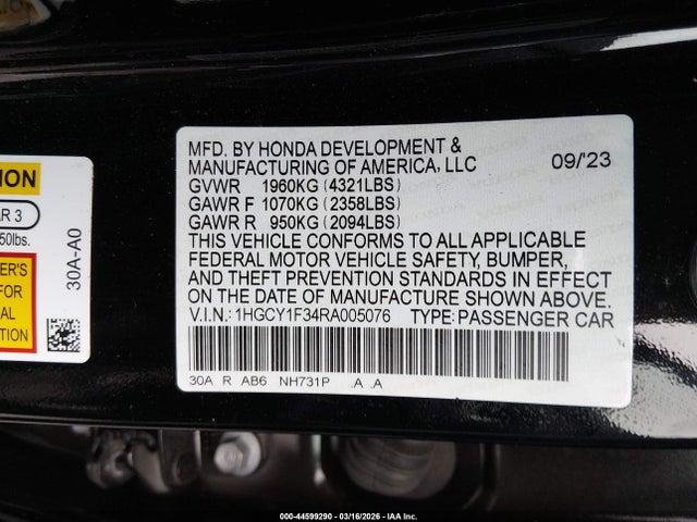 Honda ACCORD EX 2024 1HGCY1F34RA005076 Image 9