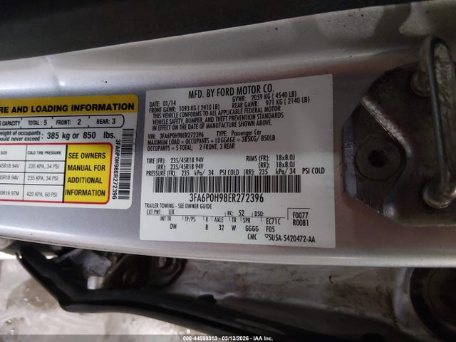 Ford FUSION SE 2014 3FA6P0H98ER272396 Image 9