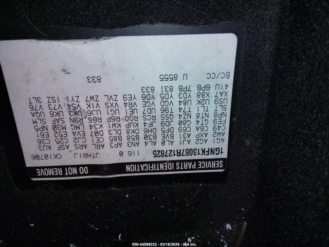 44599332 :رقم المزاد ، 1GNFK13087R127825 vin ، 2007 Chevrolet Tahoe Lt مزاد بيع