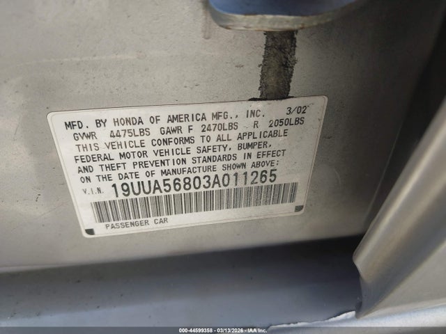 Продаж на аукціоні авто 2003 Acura Tl 3.2 Type S, vin: 19UUA56803A011265, номер лоту: 44599358