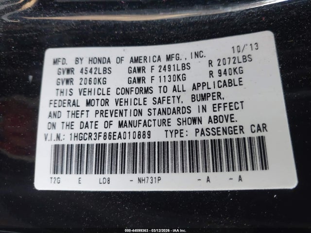 Honda Accord Ex-l V-6 2014 1HGCR3F86EA010889 Image 9
