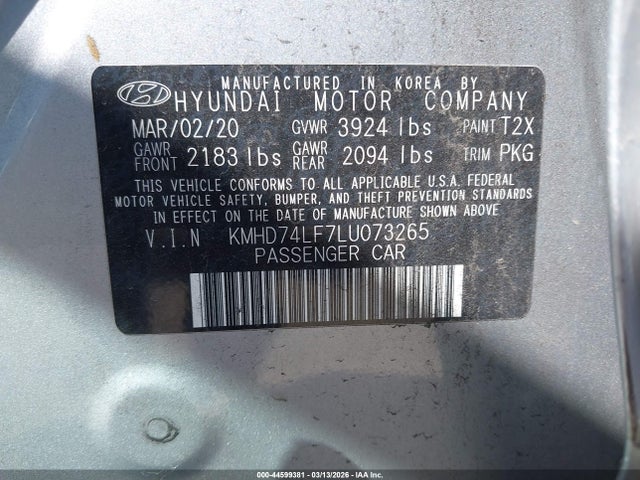 Hyundai ELANTRA SE 2020 KMHD74LF7LU073265 Image 9