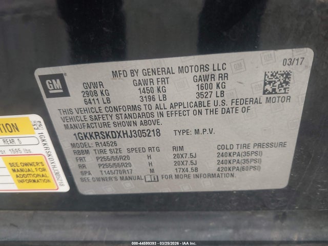 Aukcja sprzedaży 2017 Gmc Acadia Limited, vin: 1GKKRSKDXHJ305218, numer aukcji: 44599393