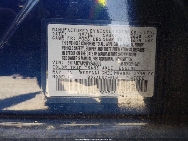 Aukcja sprzedaży 2016 Nissan Sentra Sr, vin: 3N1AB7AP2GY245999, numer aukcji: 44599398