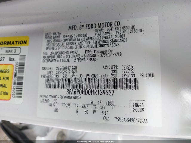 2017 FORD FUSION 3FA6P0HD0HR139527 Photo 8