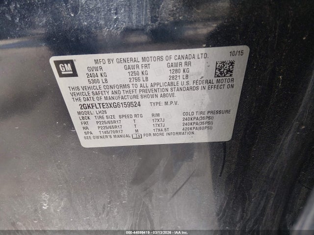 Продажа на аукционе авто 2016 Gmc Terrain Sle-2, vin: 2GKFLTE3XG6159524, номер лота: 44599419