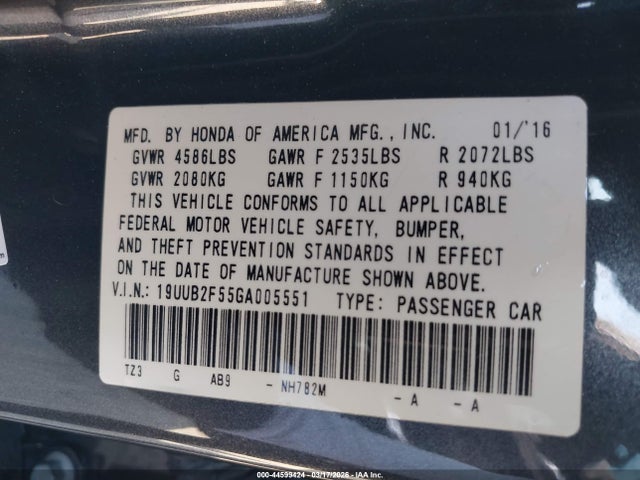 Aukcja sprzedaży 2016 Acura Tlx V6 Tech, vin: 19UUB2F55GA005551, numer aukcji: 44599424