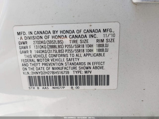 Продаж на аукціоні авто 2011 Acura Mdx, vin: 2HNYD2H27BH516759, номер лоту: 44599432