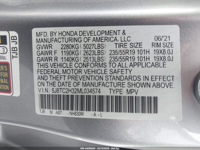 Aukcja sprzedaży 2021 Acura Rdx Standard, vin: 5J8TC2H32ML034574, numer aukcji: 44599458