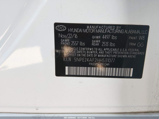 Hyundai Sonata 2017 5NPE24AF2HH531077 Image 9