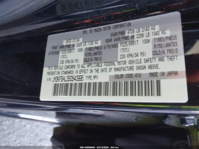 Aukcja sprzedaży 2025 Mazda Cx-5 2.5 S, vin: JM3KFBAL3S0540996, numer aukcji: 44599468