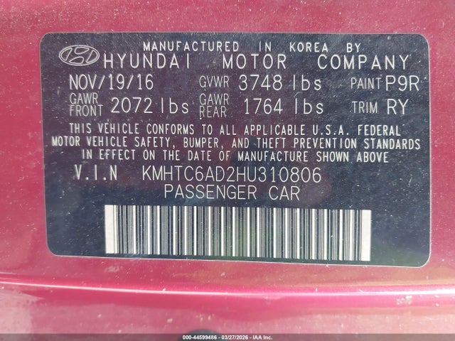 Hyundai Veloster 2017 KMHTC6AD2HU310806 Image 9