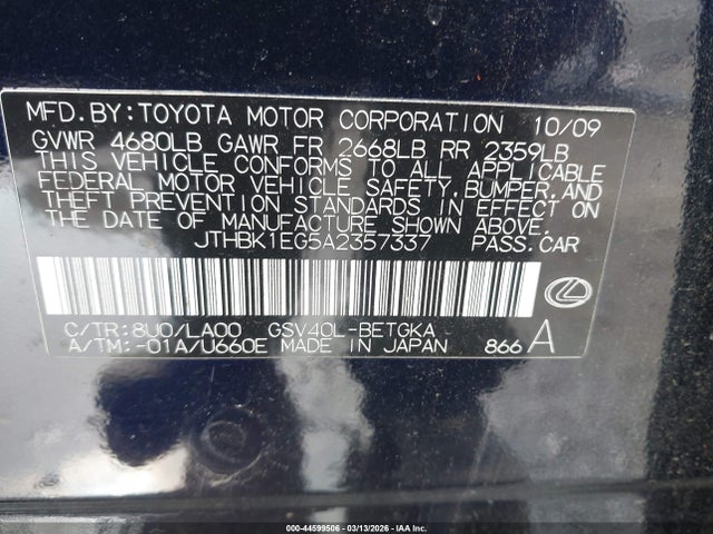 Продаж на аукціоні авто 2010 Lexus Es 350, vin: JTHBK1EG5A2357337, номер лоту: 44599506