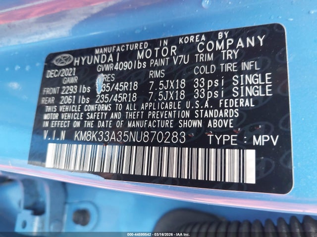 2022 HYUNDAI KONA KM8K33A35NU870283 Photo 8