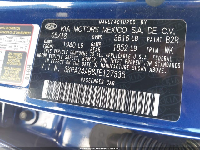 3KPA24AB8JE127335 KIA RIO S
