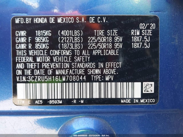 3CZRU5H16LM708044 Honda Hr-v 2wd Sport