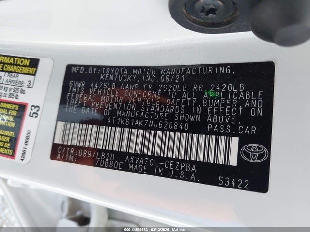 Toyota CAMRY XSE 2022 4T1K61AK7NU620840 Image 9