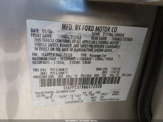 2006 FORD FIVE HUNDRED 1FAFP23196G172328 Photo 8