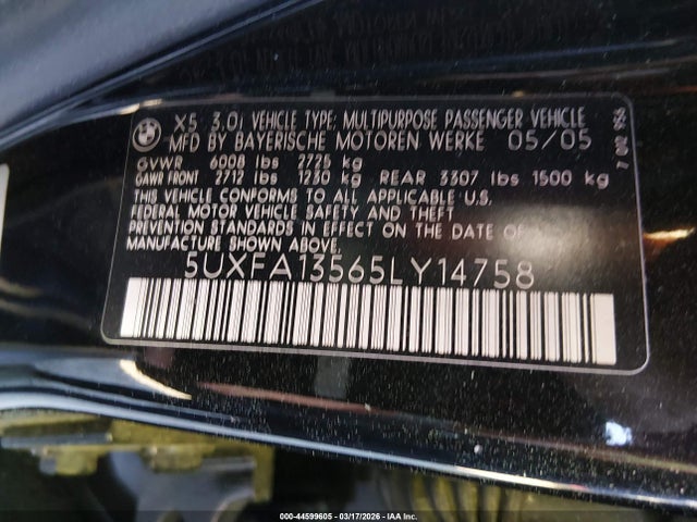 Продаж на аукціоні авто 2005 Bmw X5 3.0i, vin: 5UXFA13565LY14758, номер лоту: 44599605