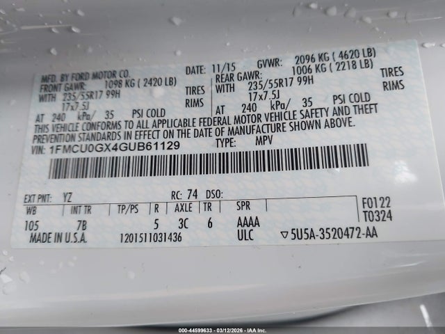 Ford ESCAPE SE 2016 1FMCU0GX4GUB61129 Image 9