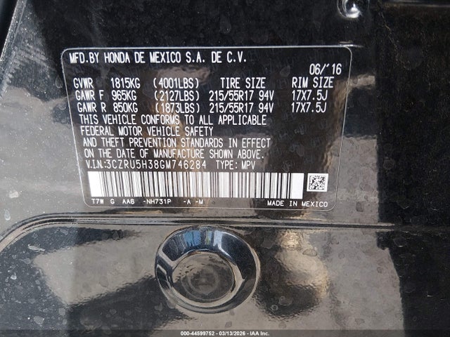 Honda HR-V LX 2016 3CZRU5H38GM746284 Image 9