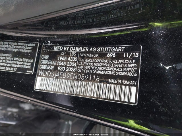 44599763 :رقم المزاد ، WDDSJ4EB9EN059118 vin ، 2014 Mercedes-benz Cla 250 مزاد بيع