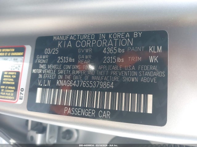 KNAG64J76S5379864 KIA K5 Gt-line