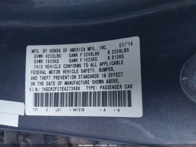 Honda ACCORD LX 2014 1HGCR2F37EA273696 Image 9