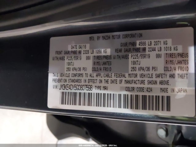 44599874 :رقم المزاد ، JM3KE4DY5G0807598 vin ، 2016 Mazda Cx-5 Grand Touring مزاد بيع